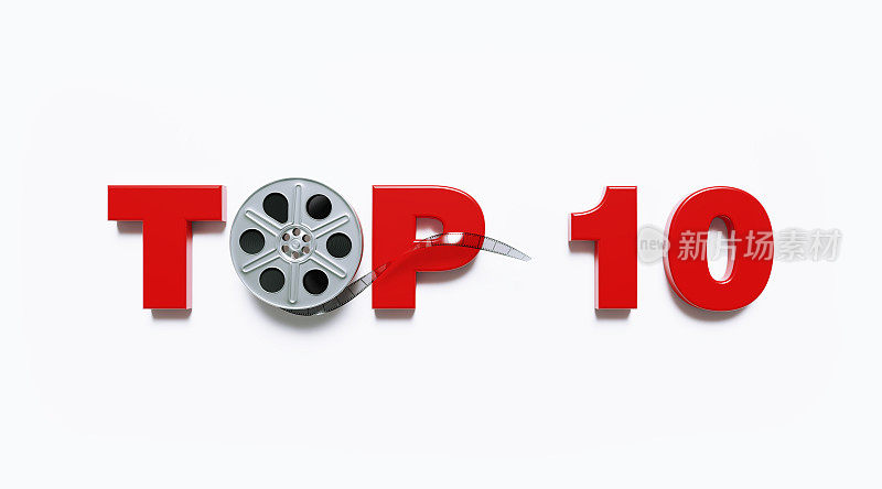 十大概念-电影卷轴坐在红色top10单词在白色背景