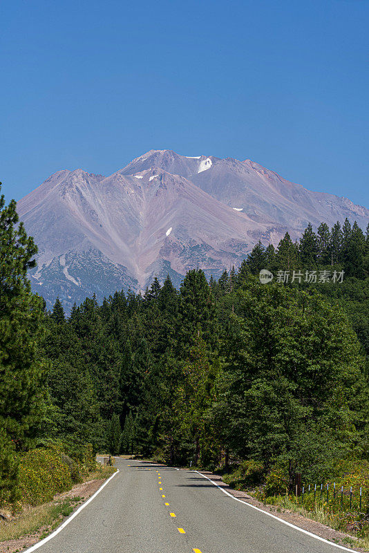 公路到加州的沙斯塔山，高山之上的森林