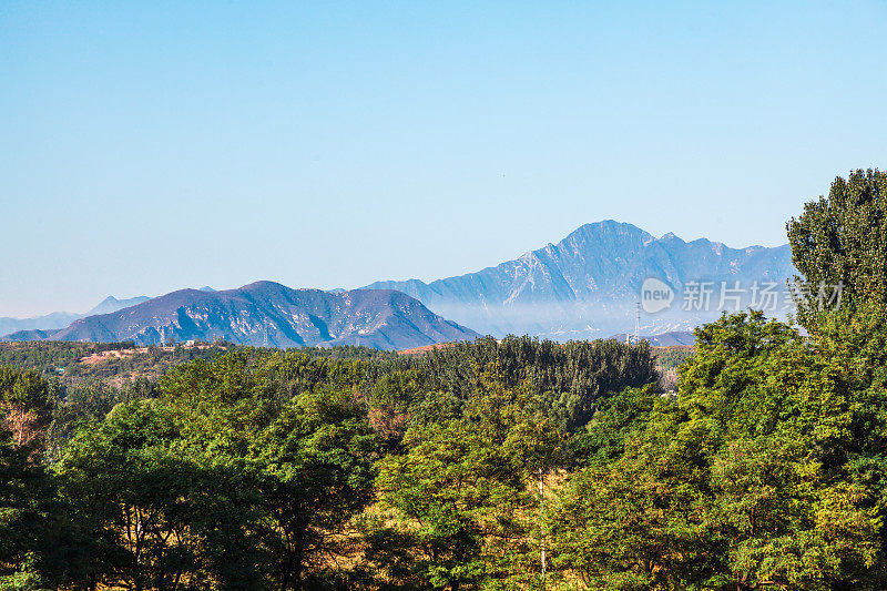 蓝天和高山。景观鸟瞰图