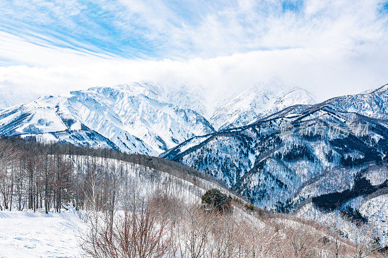 日本白波，白雪皑皑的日本山