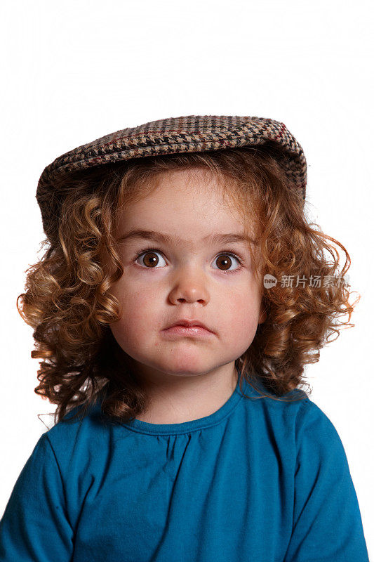 三岁女孩肖像戴平布帽