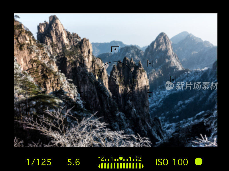 相机取景器与旅游目的地吸引力。黄山，中国
