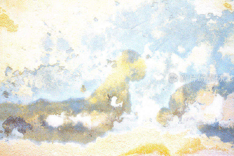 老西西里墙壁背景:柔和的黄蓝色和美丽的斑驳