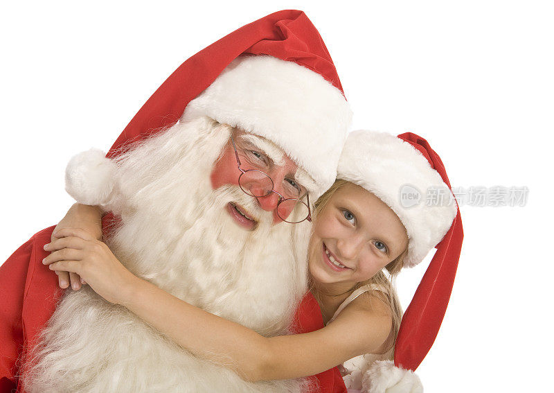 经典的圣诞老人和一个快乐的小女孩。