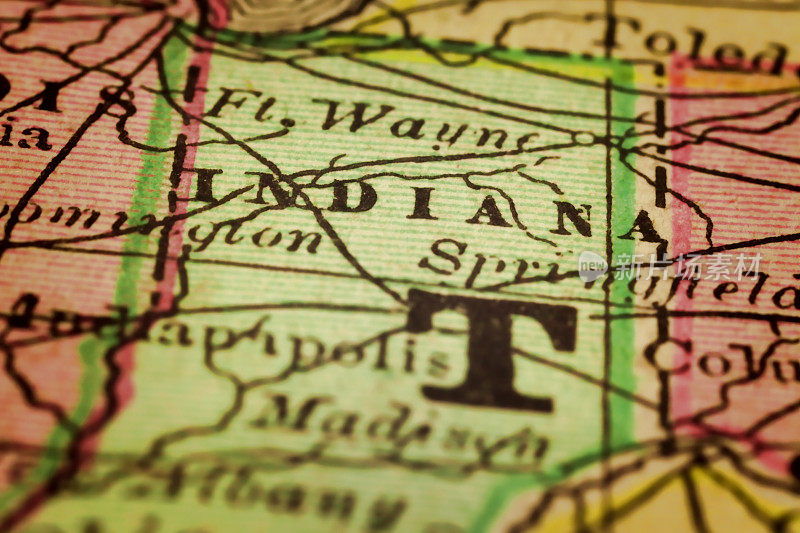 古董地图上的印第安纳州