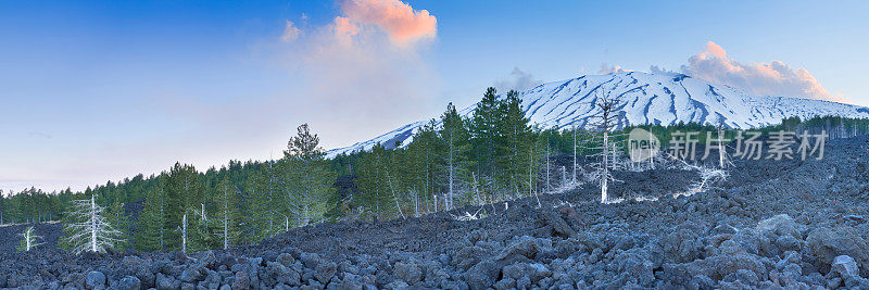 意大利西西里岛埃特纳火山两侧凝固的熔岩