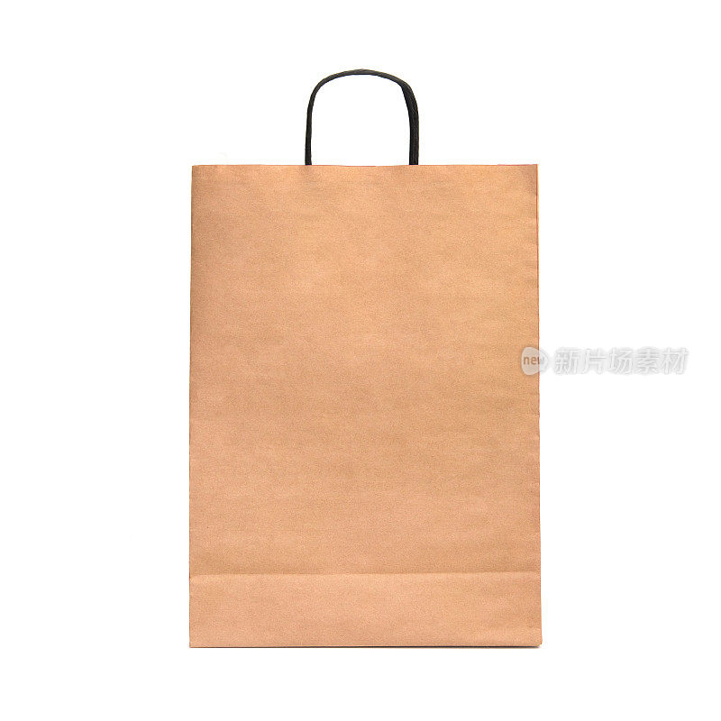 白色背景的再生纸购物袋。