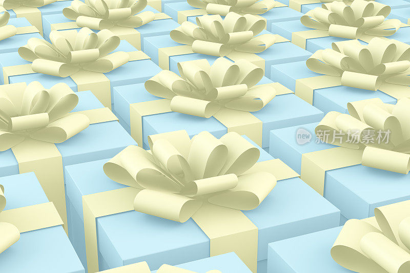蓝色礼盒与黄色丝带最小3d渲染，圣诞节，节日，新年的概念