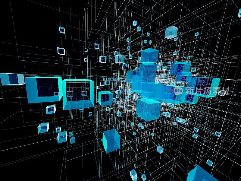 抽象的立体空间，在纳米技术、科学和工程隐喻中的三维插图