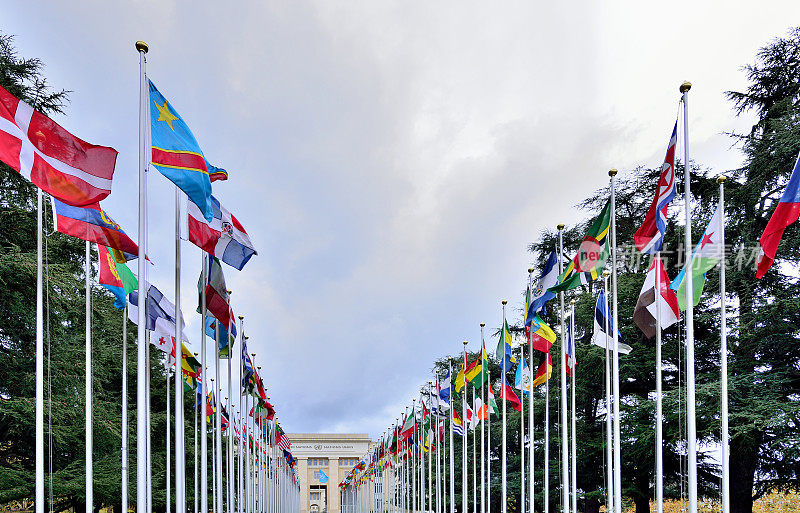 多国国旗，联合国，日内瓦，瑞士