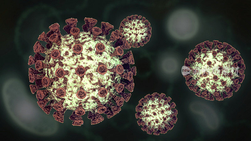 放大背景中的一组冠状病毒COVID-19细胞