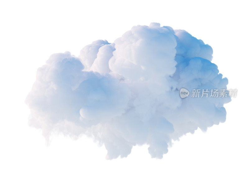 3d渲染，抽象积云，现实的云剪贴艺术隔离在白色背景