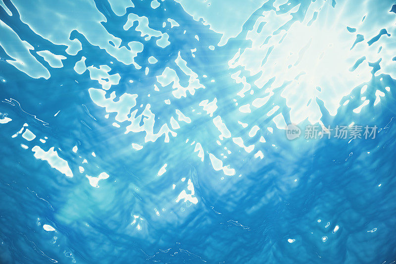 渲染蓝色的水面和水下的涟漪，与光线。