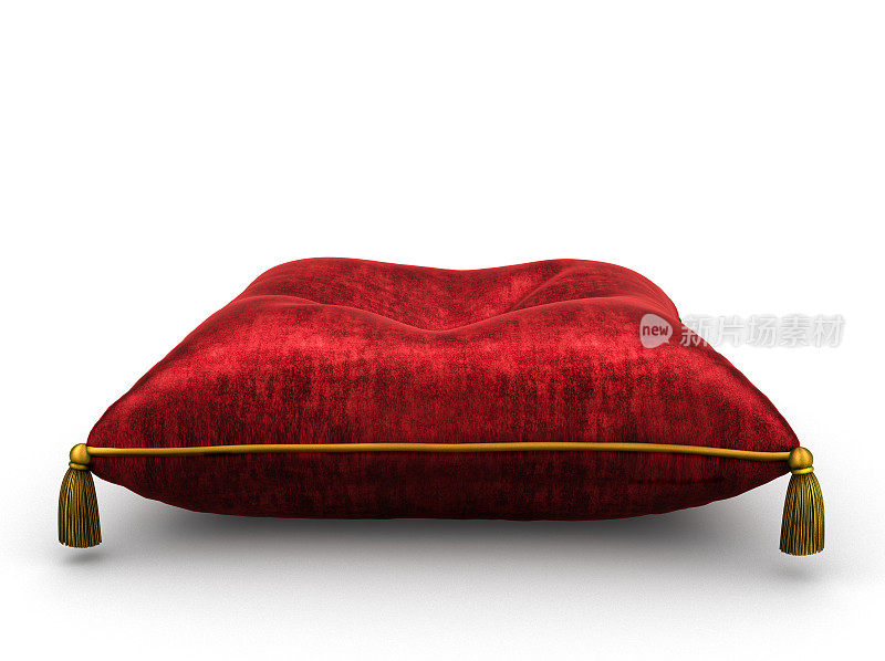 白色背景上的皇家红色天鹅绒枕头