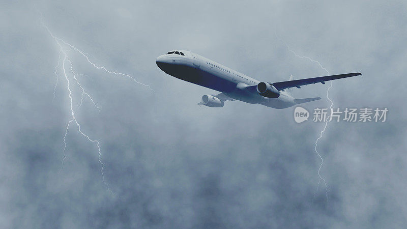 客机在暴风雨的云层中飞行
