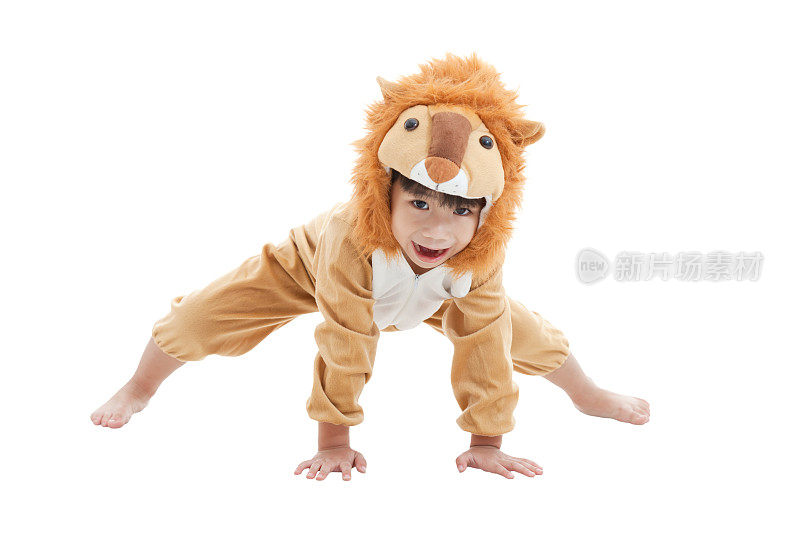 可爱的小男孩穿着狮子服