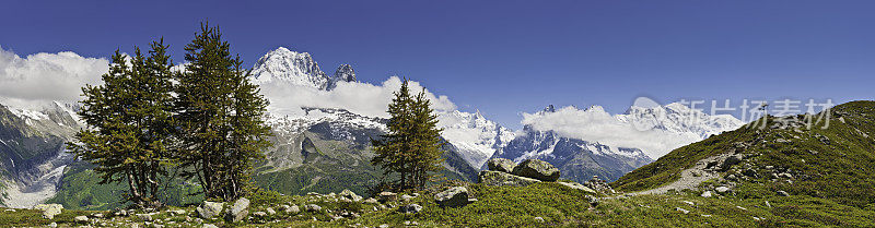 勃朗峰雪峰法国阿尔卑斯全景