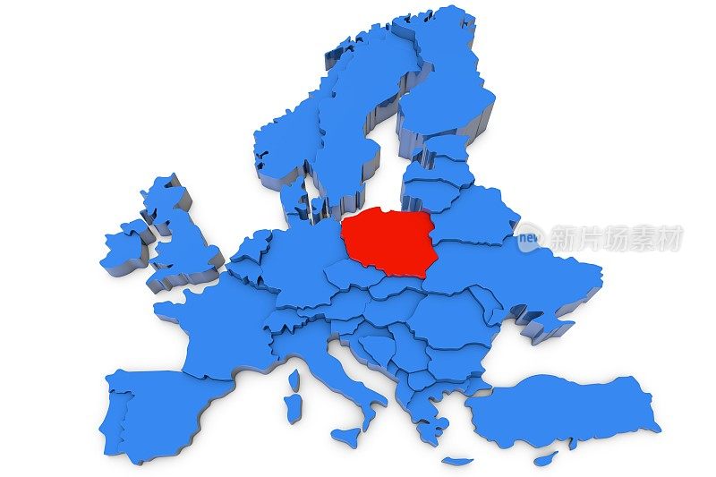 用红色标出波兰的欧洲地图