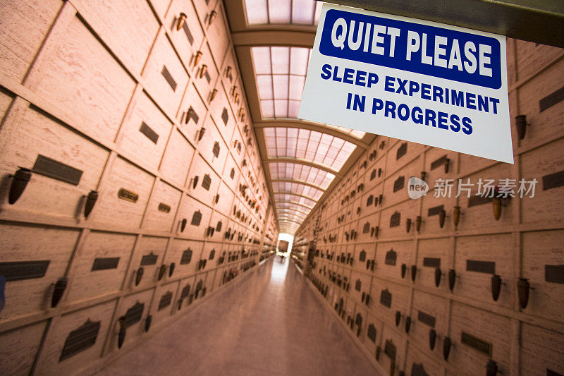 陵墓内写着“请安静—正在进行的睡眠实验”