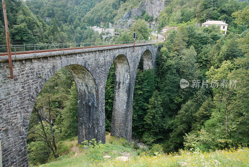 边境(瑞士，意大利)和高架桥在阿尔卑斯山