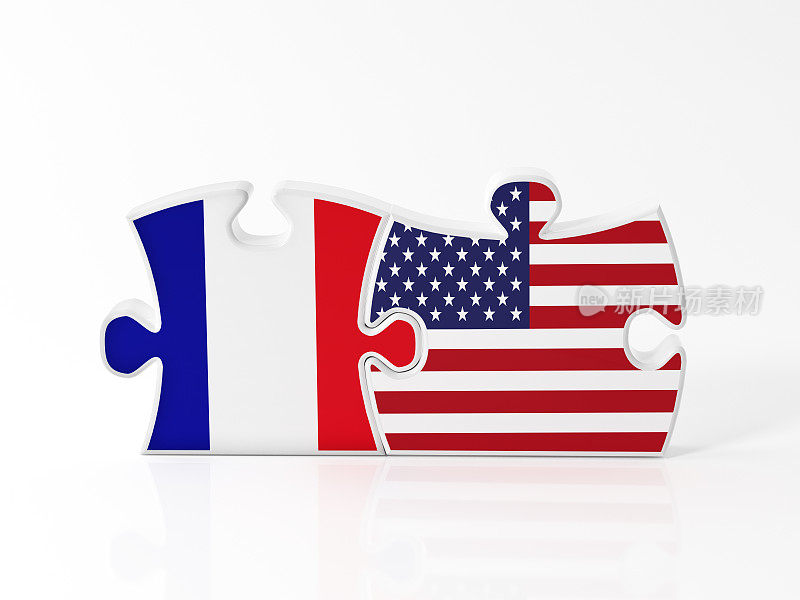 用法国联邦和美国国旗纹理的拼图