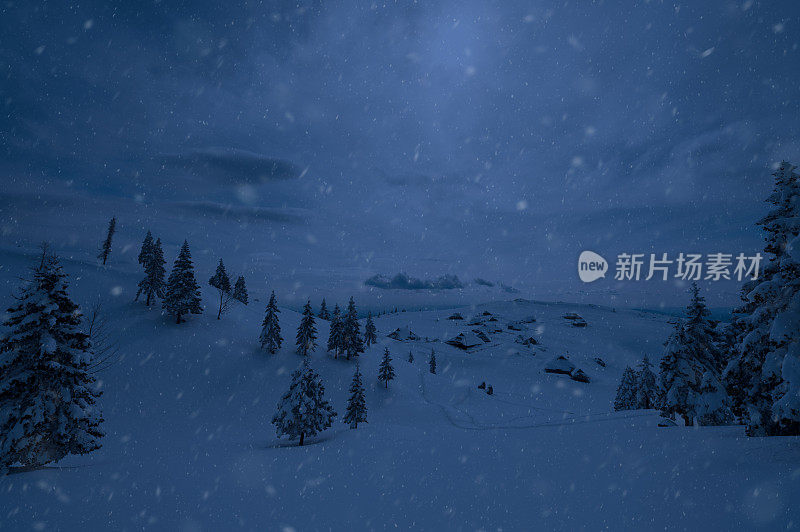 雪在夜里飘落