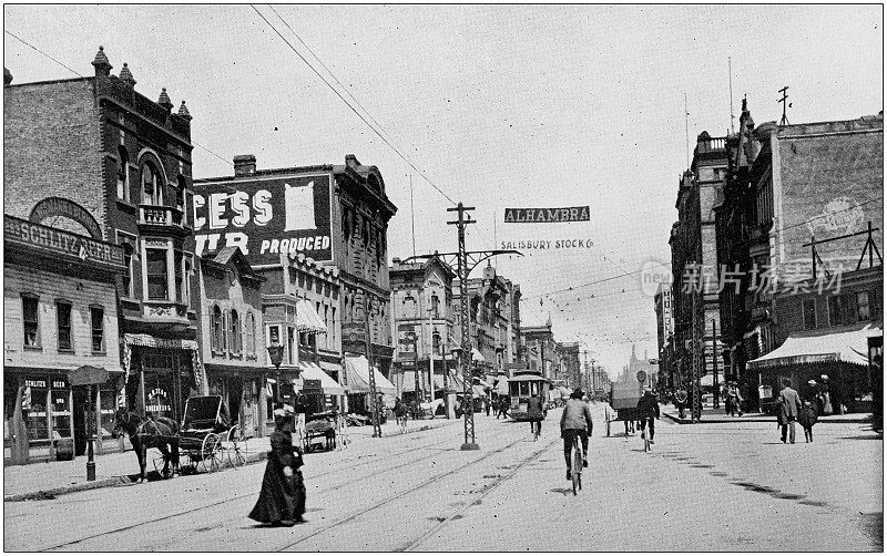 古董黑白照片密尔沃基，威斯康星州:第三和北水街