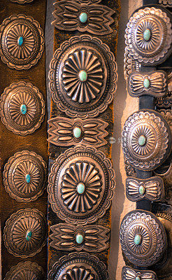 复古西南美洲本土银和绿松石腰带挂