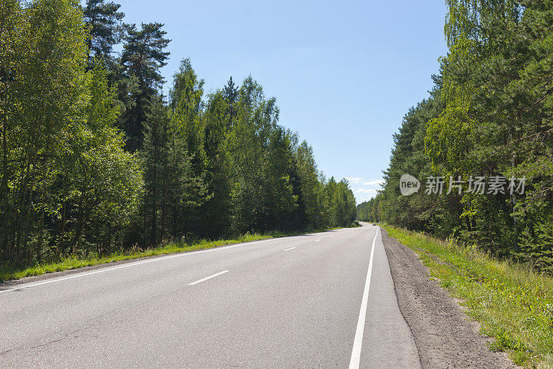 沥青双车道公路穿过森林