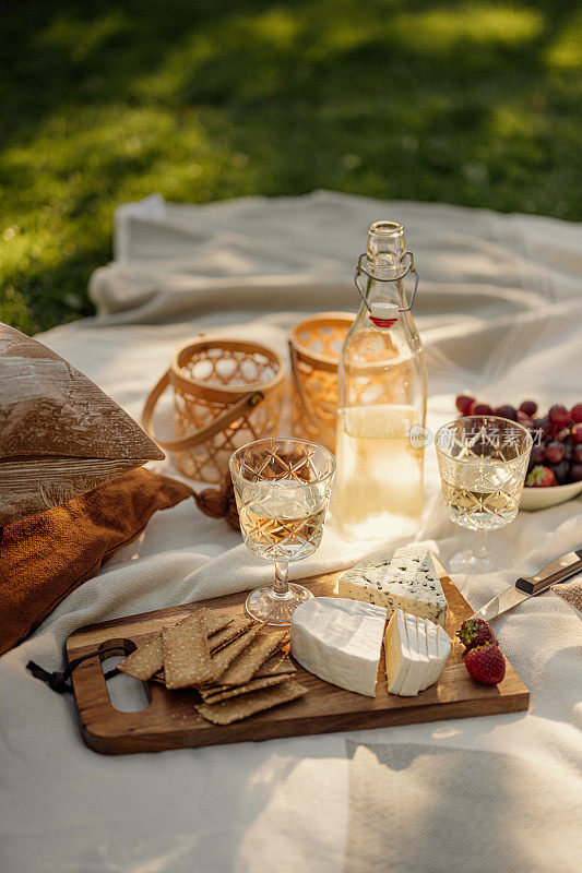 夏日的奶酪美酒野餐