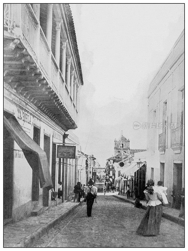 古黑白照片:圣托马斯街，圣地亚哥德古巴