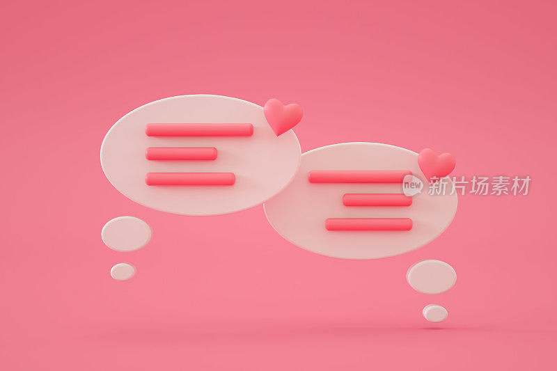 粉红色背景上的心形语音气泡
