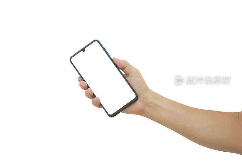 手持智能手机与白屏隔离在白底包括剪切路径。