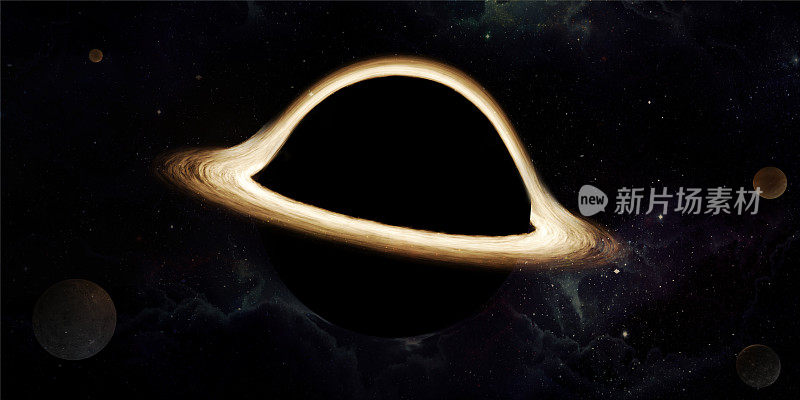 黑洞兜售辐射引力场类星体扭曲时空重力事件视界宇宙背景在空间三维插图