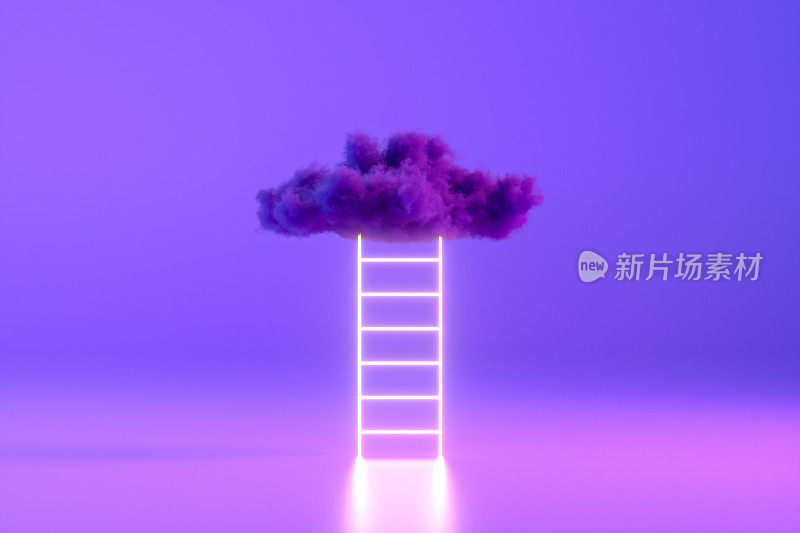 霓虹灯楼梯云在紫色的背景