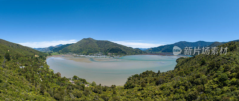 哈夫洛克市全景，前景为湖泊