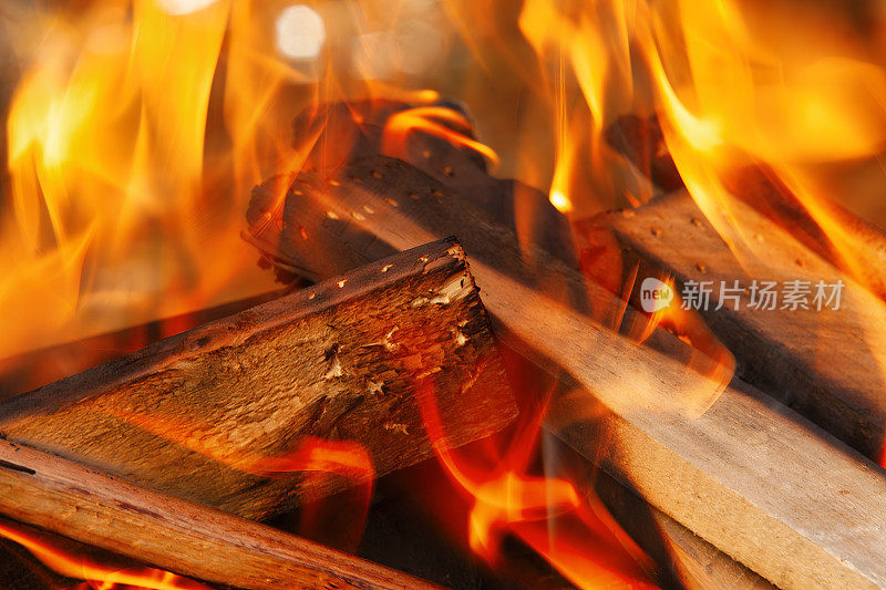 火和火焰木材燃烧全帧背景