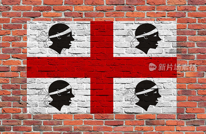 一面撒丁岛国旗涂在砖墙上