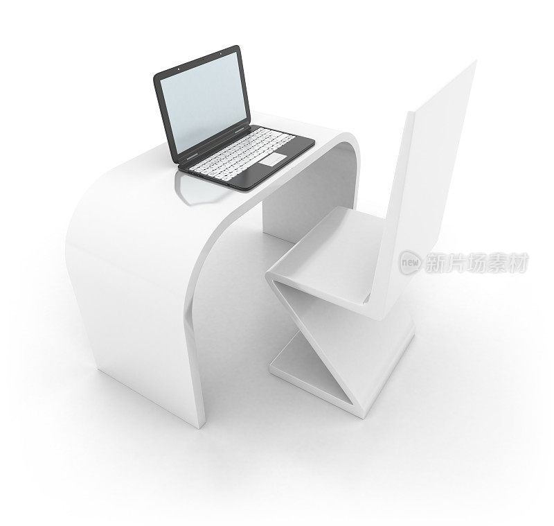 3D现代办公桌与笔记本电脑