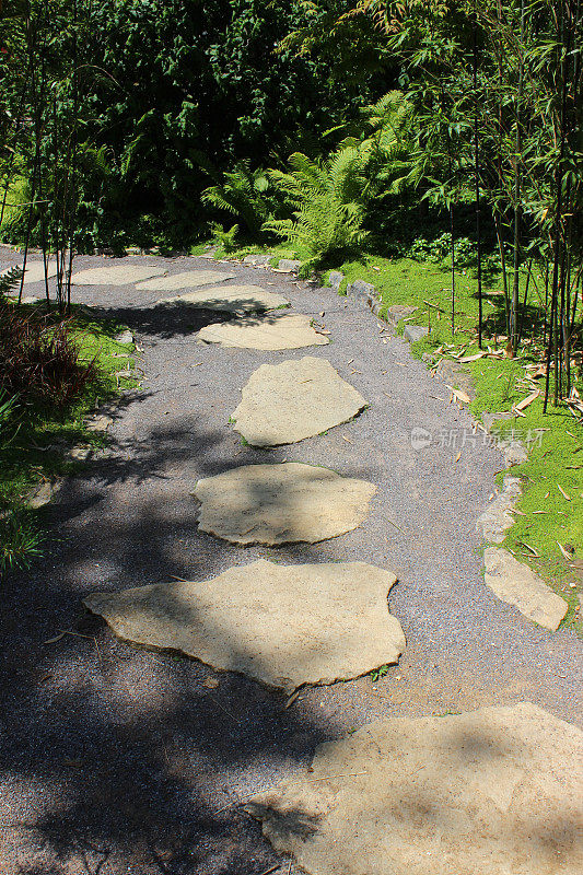 日本园林中垫脚石形成东方通道的形象
