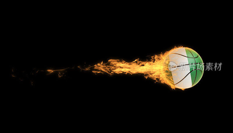 尼日利亚篮球在黑色背景的火焰