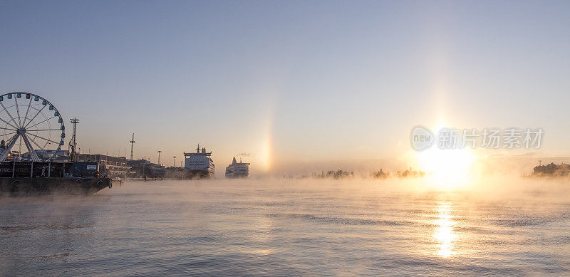 冬日日出与太阳狗，赫尔辛基