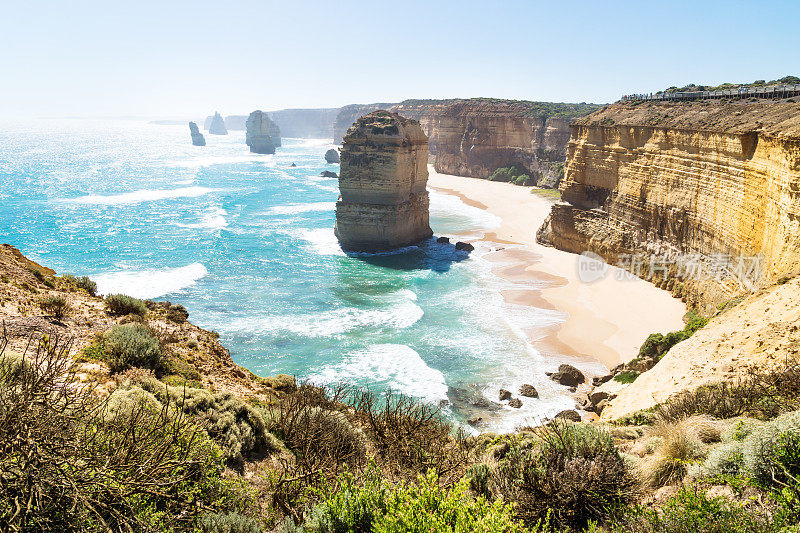 海滩和悬崖十二使徒在大洋路，澳大利亚维多利亚州
