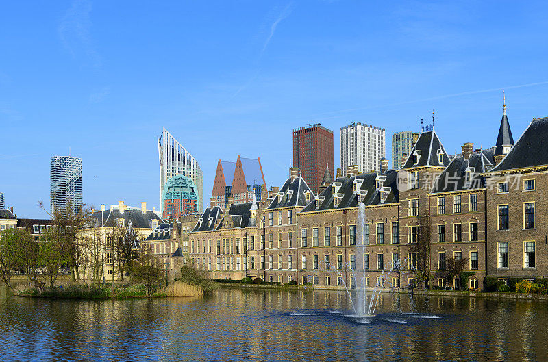 海牙市中心城市天际线和议会大楼荷兰