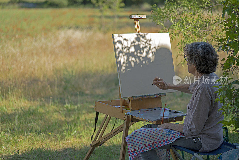 准备在空气中作画的女人