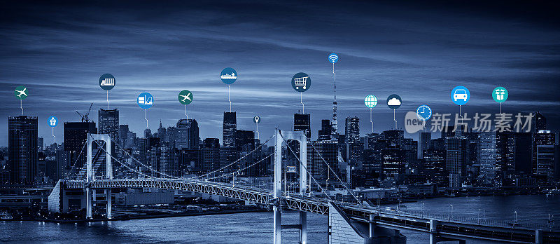 智慧城市和无线通信网络概念，商务配送物流运输概念，抽象图像视觉，物联网