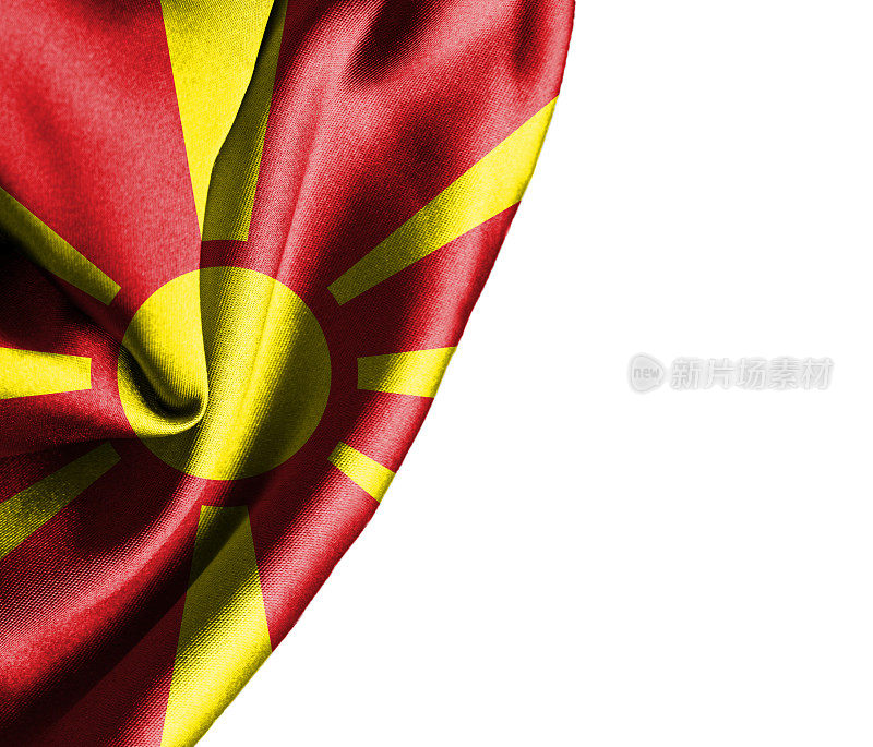 马其顿挥舞着丝绸般的旗帜，孤立在白色背景中
