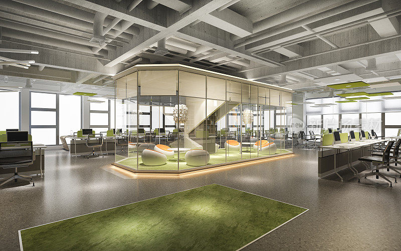 办公大楼商务会议、绿色工作室三维效果图