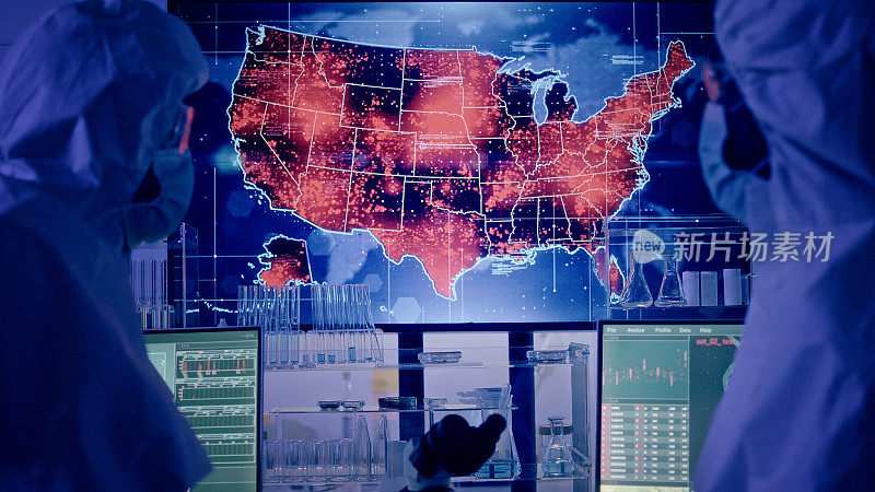 科学家在看美国大爆发的屏幕。未来的研究实验室
