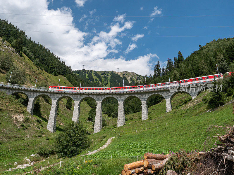 瑞士高架桥上的火车，夏天的火车之旅